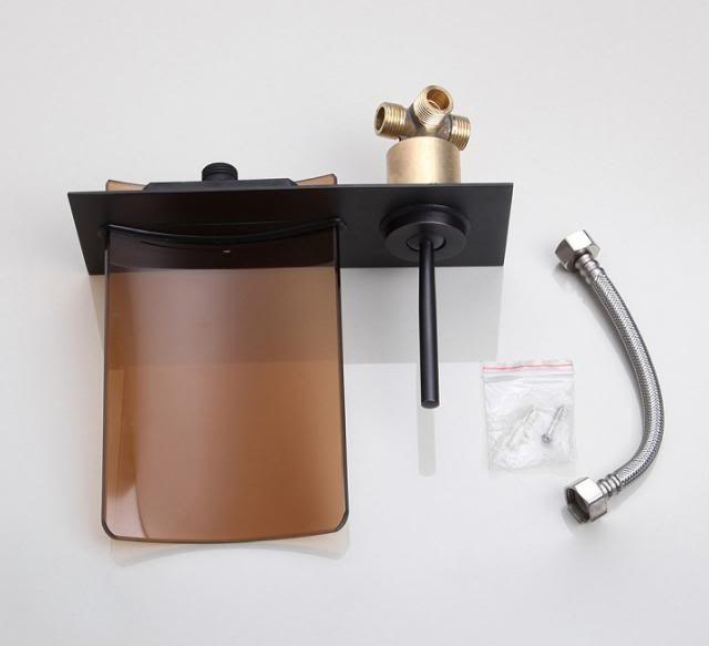 Eingebauter Wasserfallhahn mit Glasöffnung, Ölbronze