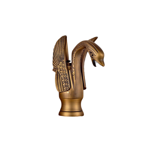 Bronze-colored mixer tap in the shape of an elegant swan