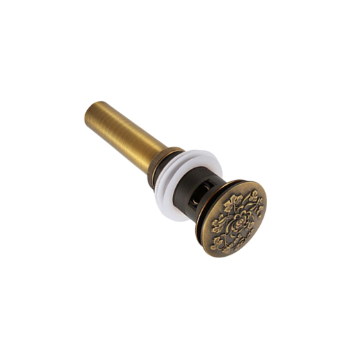 Luxuriöser bronzener Pop-Up-Ablauf, Klick-Ablauf mit Überlauf und floralem Design