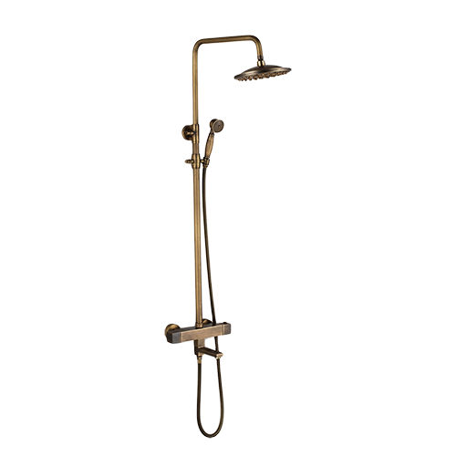 Thermostatische opbouwdouche in brons met hoofddouche en handdouche