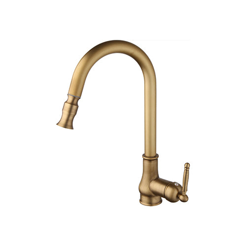 Nostalgische keukenkraan in brons met hoge uitloop en hendelbediening