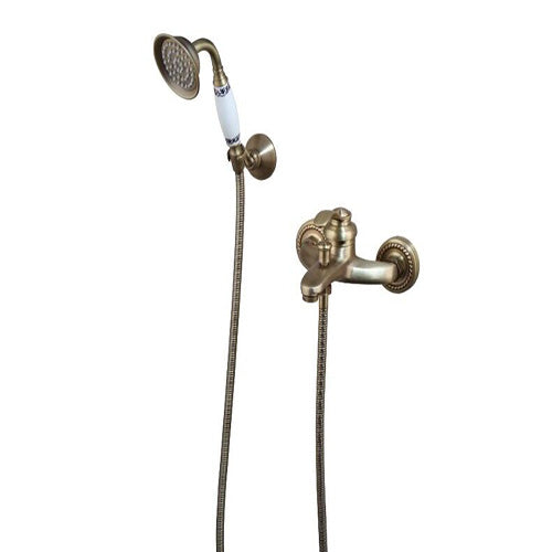 Bronze-colored bath tap with hand shower