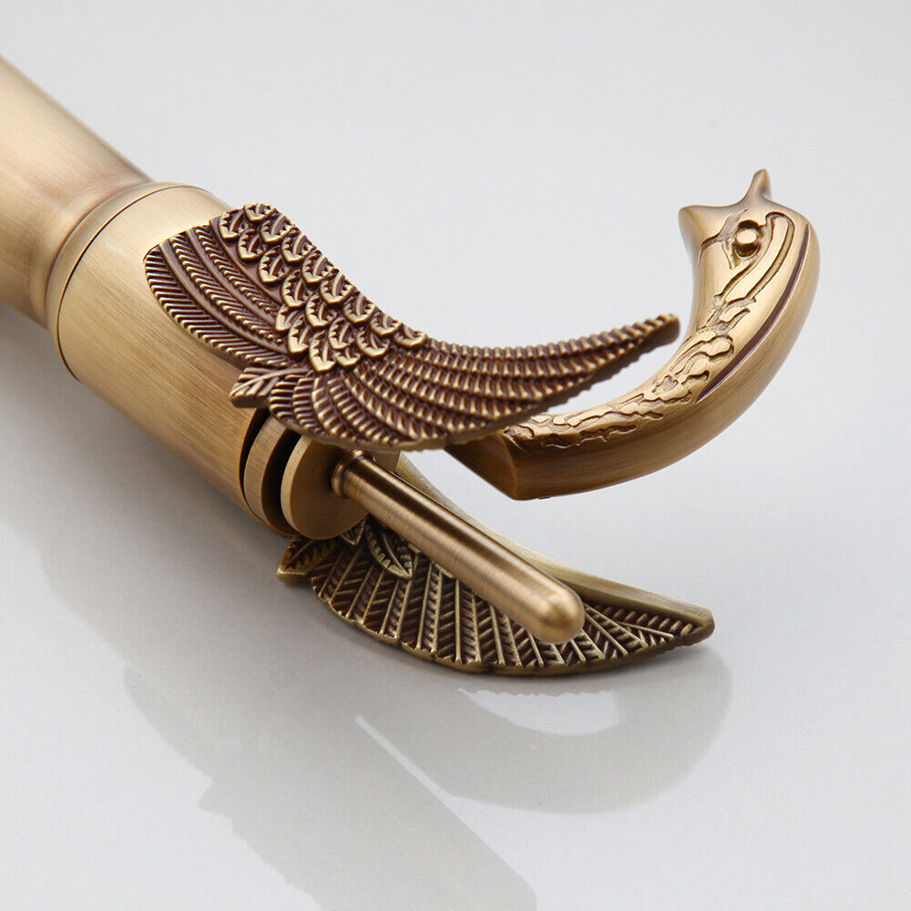 Bronze-colored high mixer tap in the shape of a swan