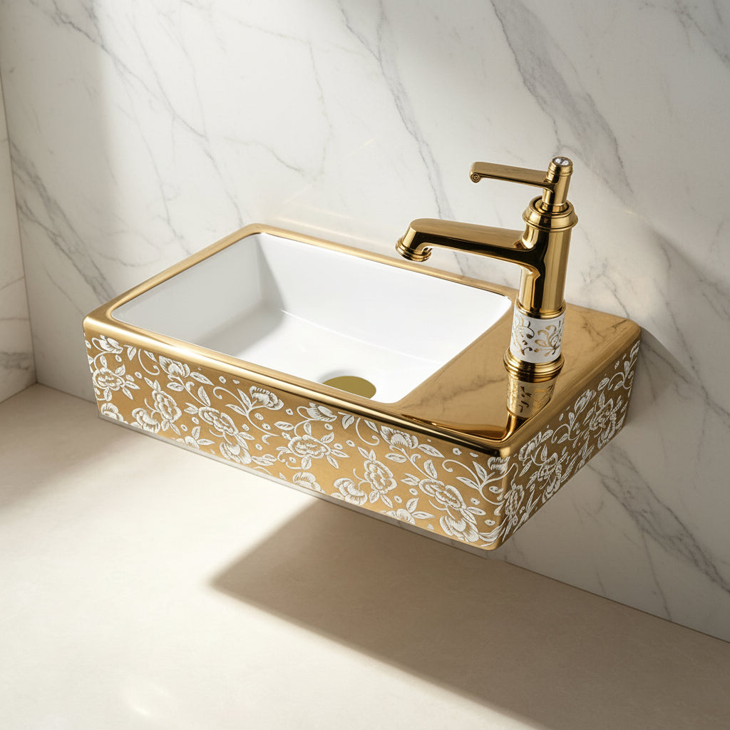 Lave-mains doré Badique avec robinet – Céramique