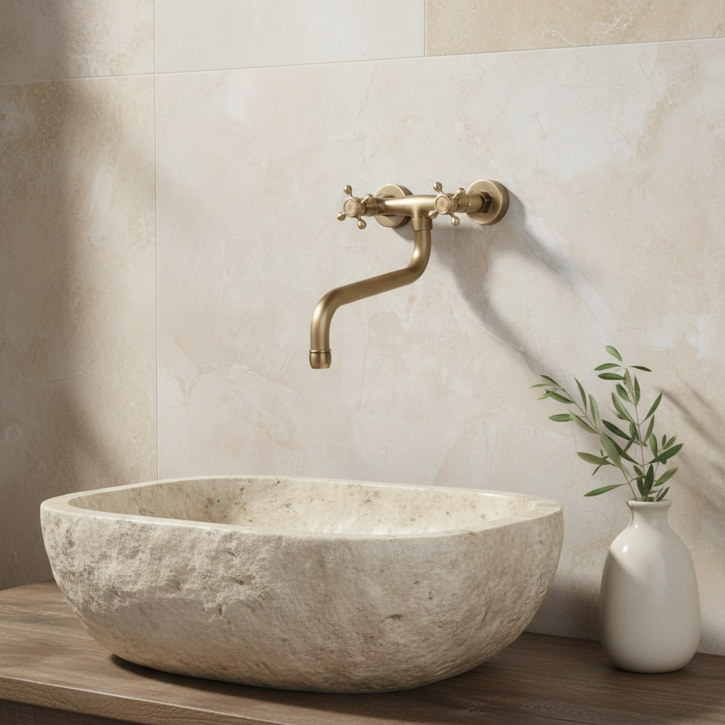 Nostalgic bronze-colored mixer tap with long spout
