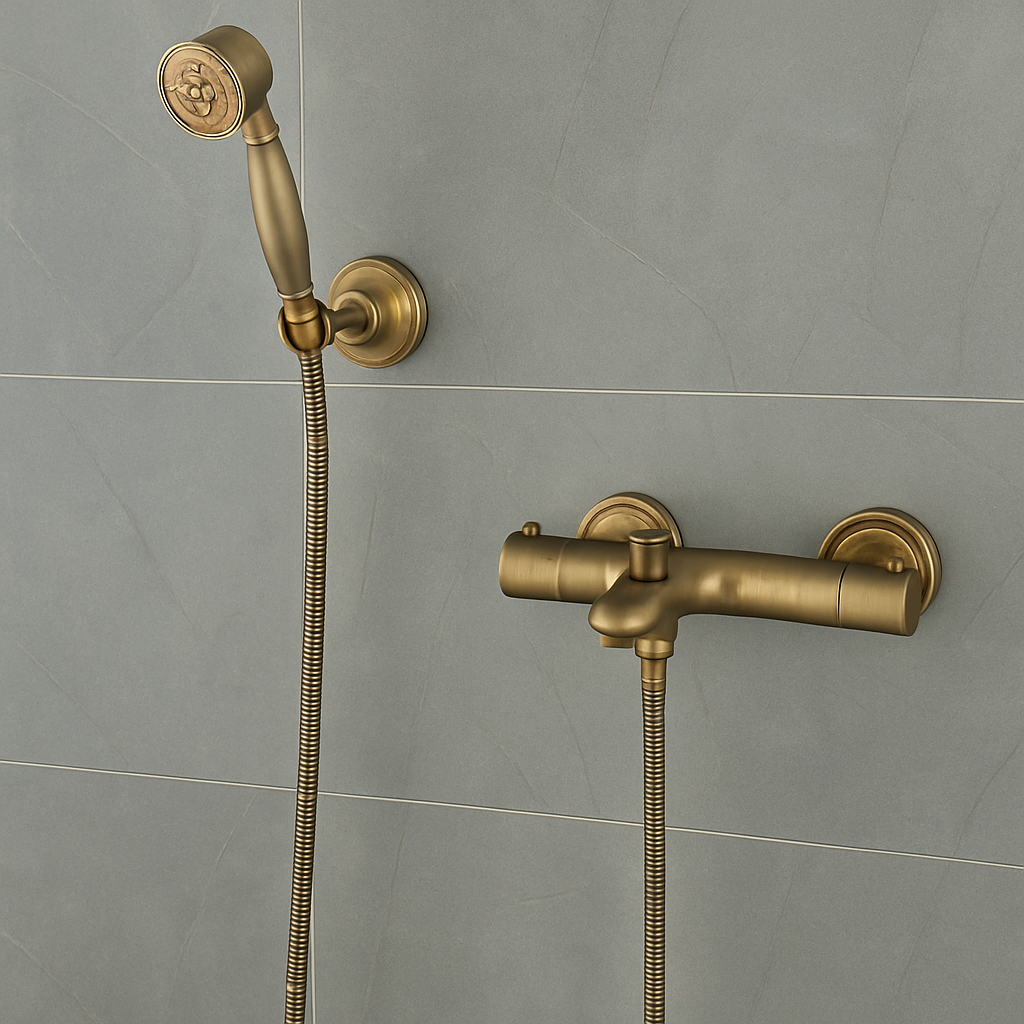 Brons badkraan thermostatisch nostalgisch