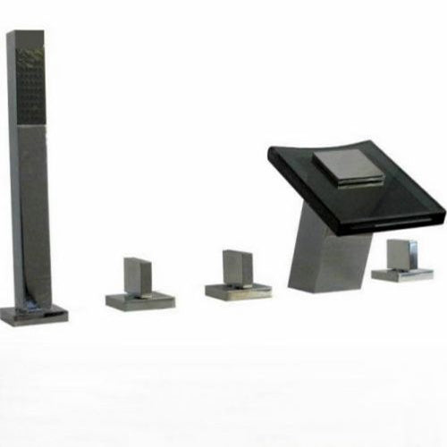 5-piece tap chrome and brown glass including hand shower