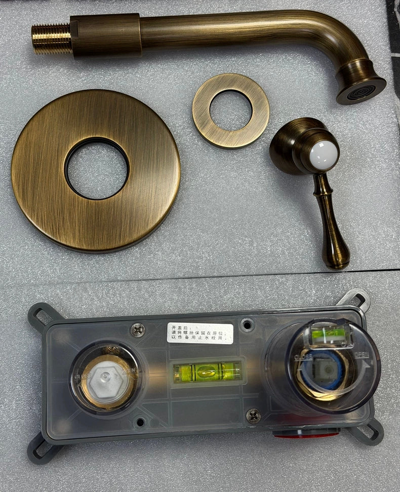 Inbouw wastafelkraan bronskleur met wanduitloop 20 cm