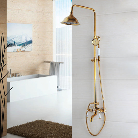 Gold-colored surface-mounted shower set