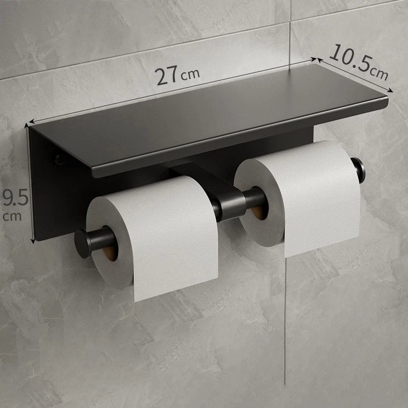 Gun metal dubbele wc-rolhouder met plankje