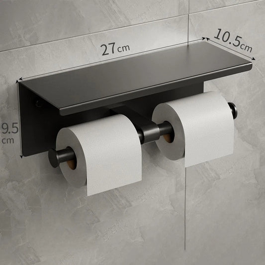 Gun metal dubbele wc-rolhouder met plankje