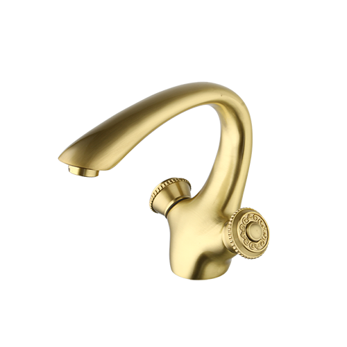 Gebogener Wasserhahn in Mattgold