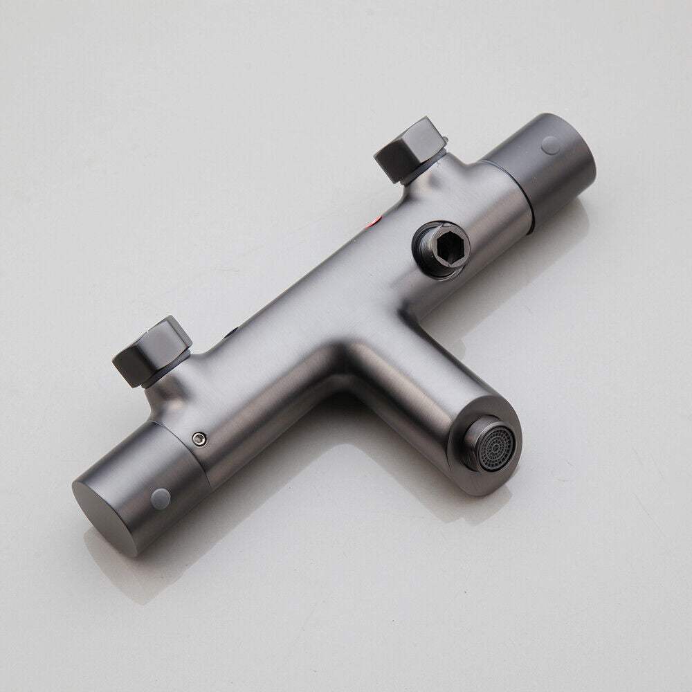 Thermostat-Badewannenarmatur in Gun Metal mit 3-Positionen-Handbrause