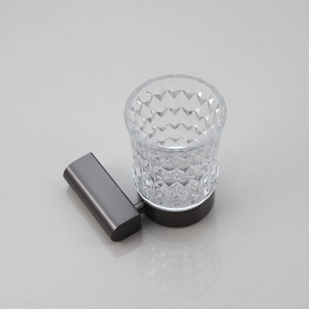 Gun metal toothbrush holder with glass cup