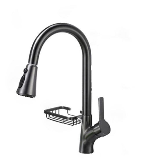Kitchen faucet gun metal with pull-out spray head and soap dish