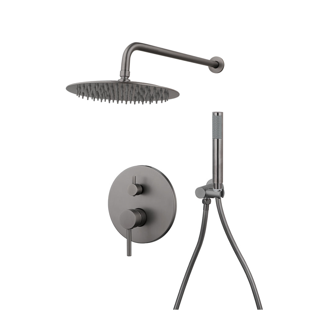 Gun metal built-in rain shower with hand shower