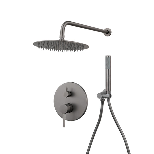 Gun metal built-in rain shower with hand shower