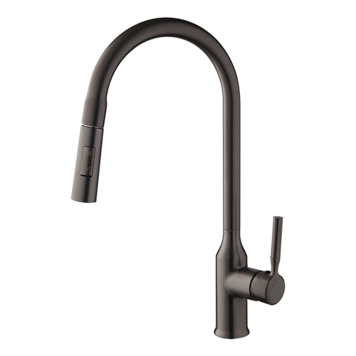 Elegante Gun Metal keukenkraan met uittrekbare sproeikop
