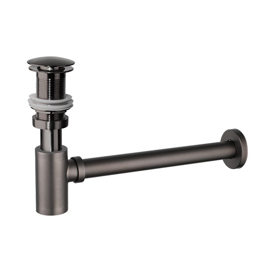 Modern gun metal siphon with pop-up click drain