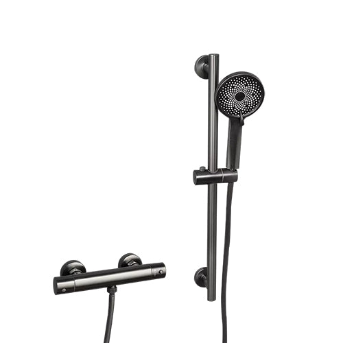 Gun Metal Shower Faucet with Sliding Bar and Hand Shower