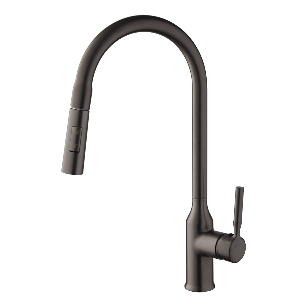 Elegante Gun Metal keukenkraan met uittrekbare sproeikop