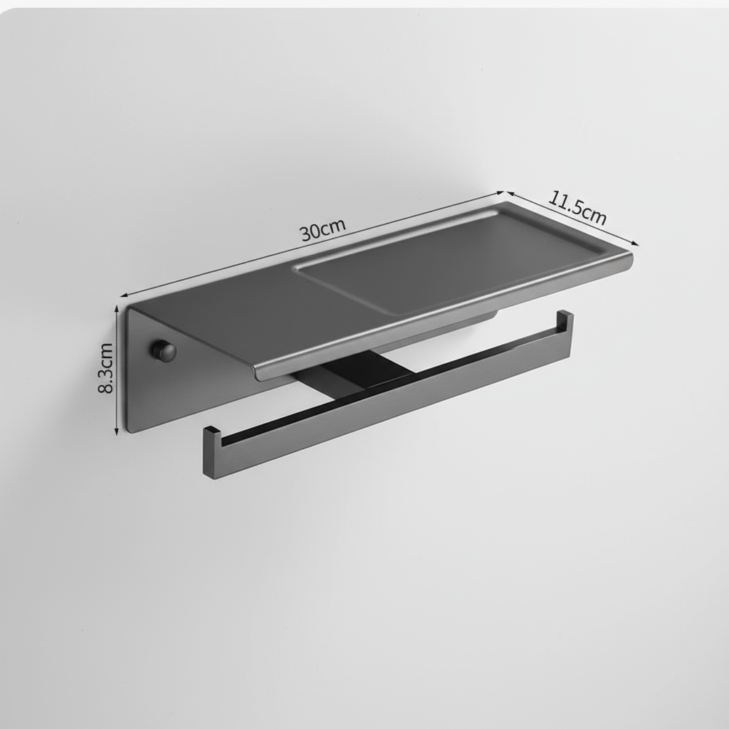 Gun metal dubbele wc-rolhouder met plankje