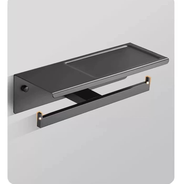 Gun metal dubbele wc-rolhouder met plankje