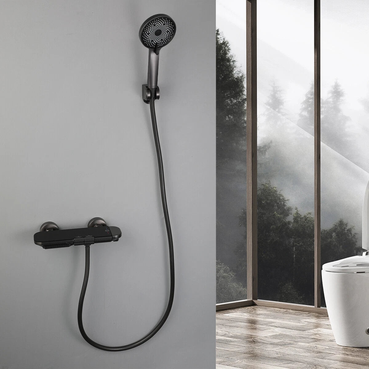 Gun metal thermostatische badkraan met handdouche (3 standen)