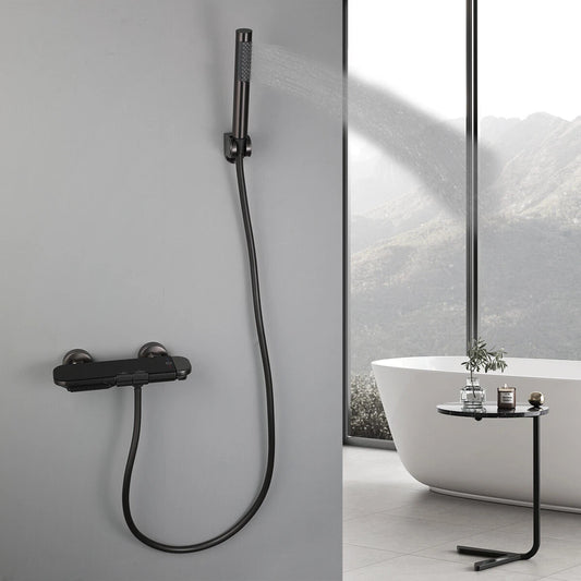 Gun metal thermostatische badkraan met staafhanddouche