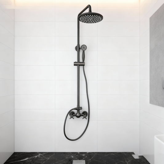 Gun metal opbouw doucheset met regendouche en handdouche