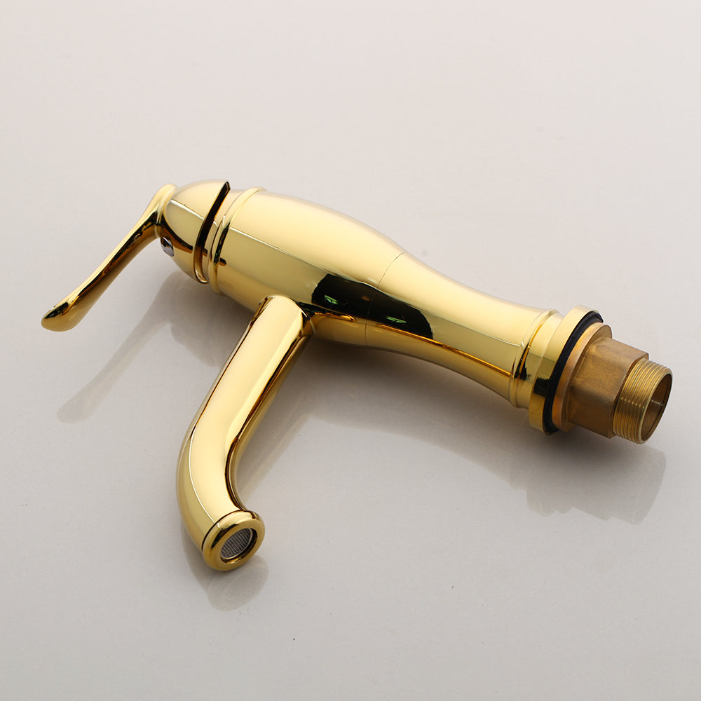 Gold-colored washbasin tap