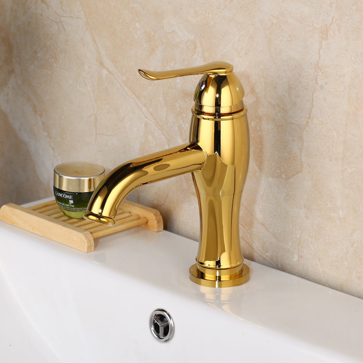 Gold-colored washbasin tap