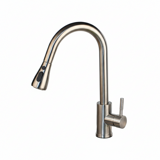 Geborsteld nikkel keukenkraan met uittrekbare sproeikop