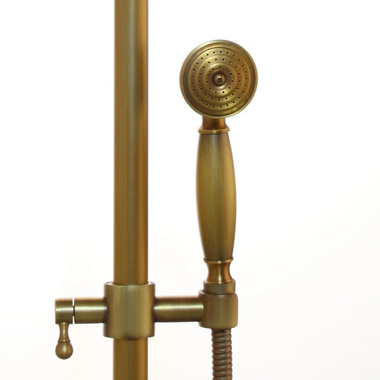 Bronskleurige nostalgische opbouw regendoucheset met baduitloop