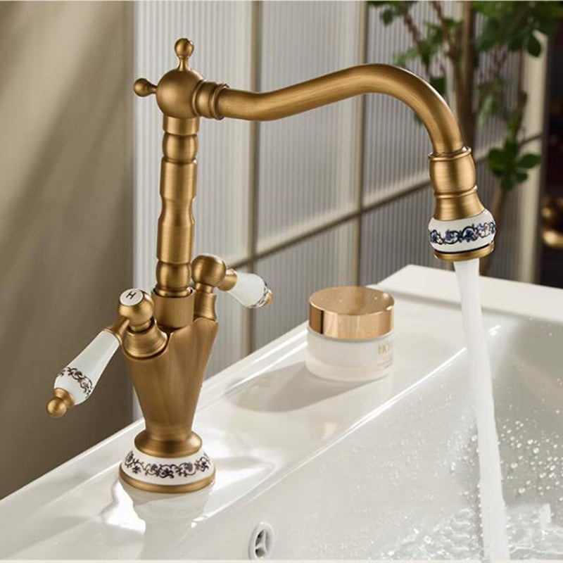 Country-style washbasin mixer | Bronze-colored with ceramic details