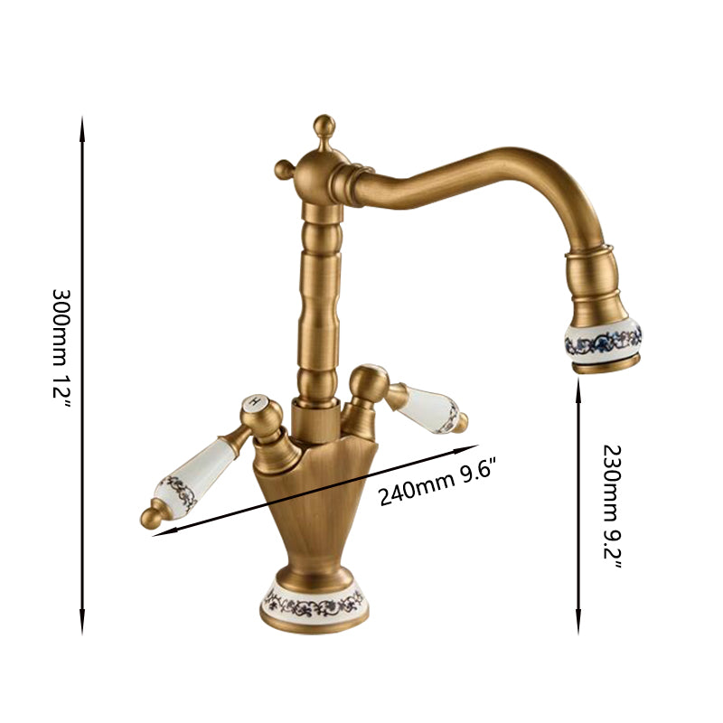 Country-style washbasin mixer | Bronze-colored with ceramic details
