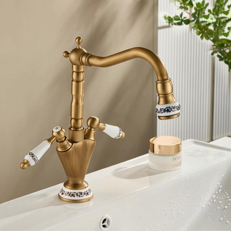 Country-style washbasin mixer | Bronze-colored with ceramic details