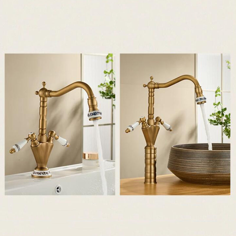 Country-style washbasin mixer | Bronze-colored with ceramic details