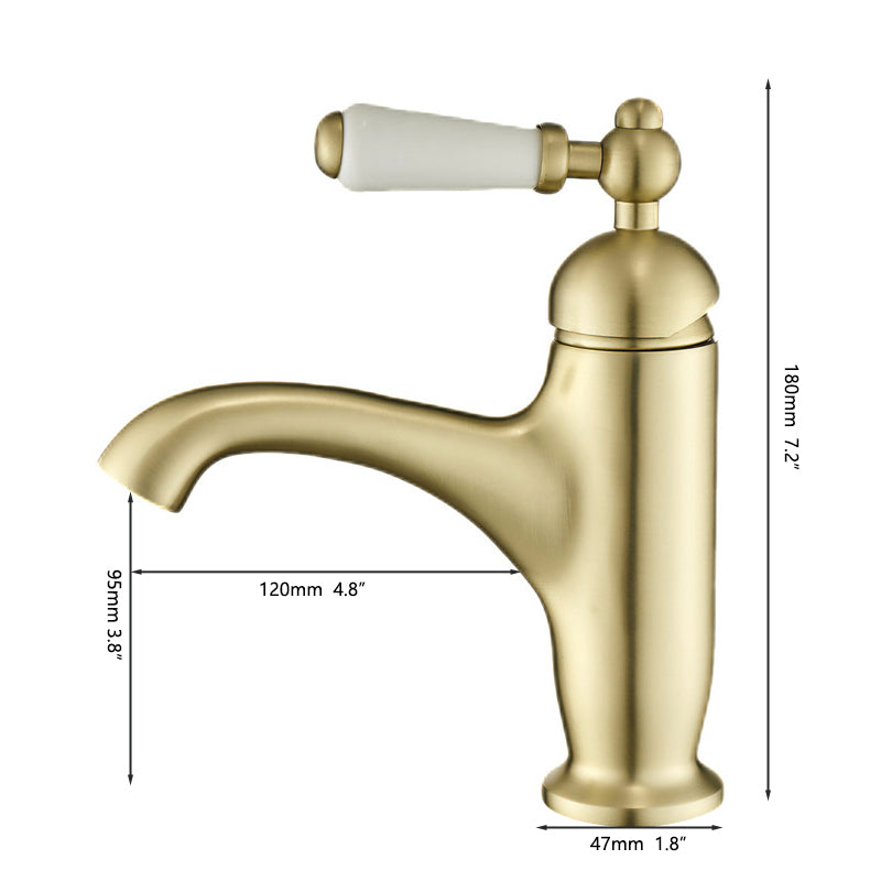 Geborsteld gouden nostalgische wastafelkraan met keramische hendel