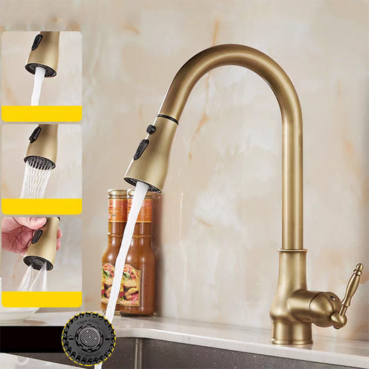 Landelijke keukenkraan antiek brons – uittrekbare sproeikop (3 standen)