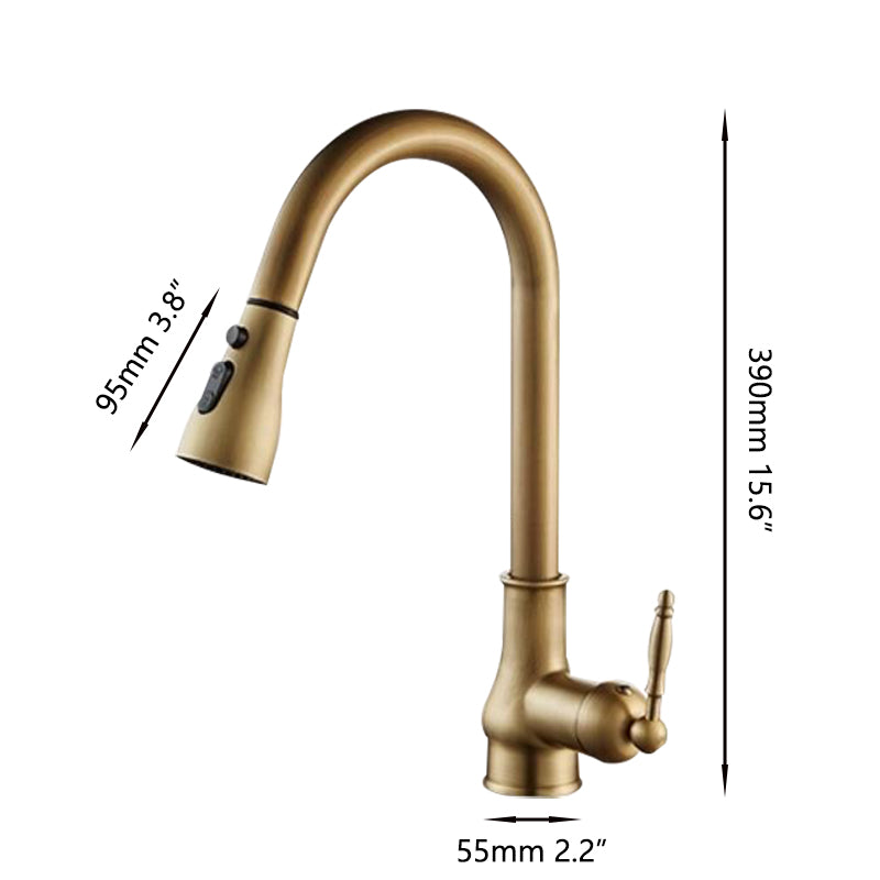 Landelijke keukenkraan antiek brons – uittrekbare sproeikop (3 standen)