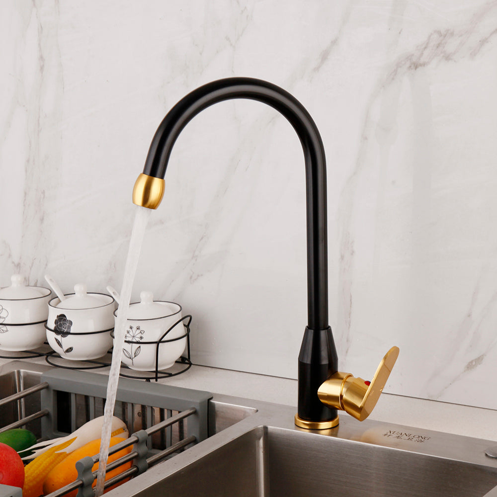 Black and gold kitchen faucet
