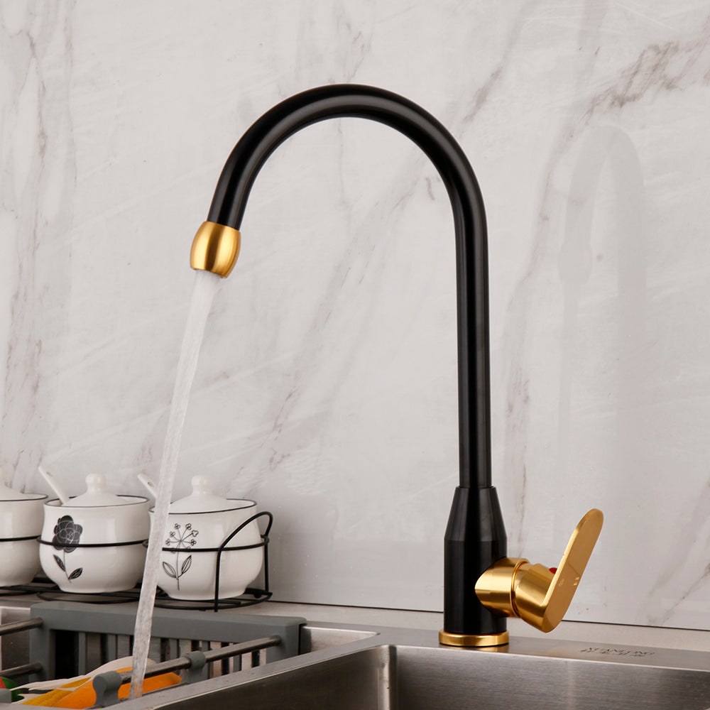 Black and gold kitchen faucet