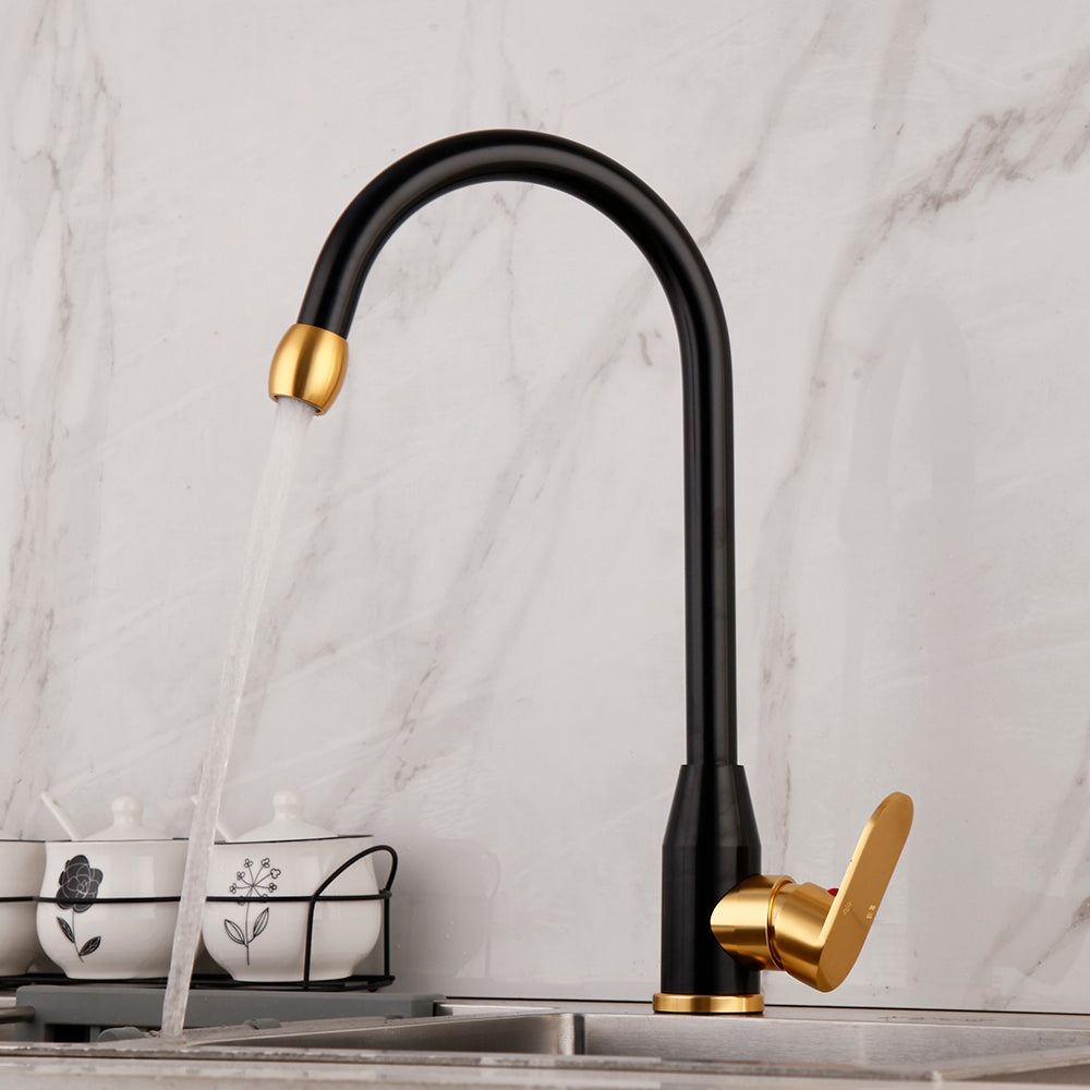 Black and gold kitchen faucet