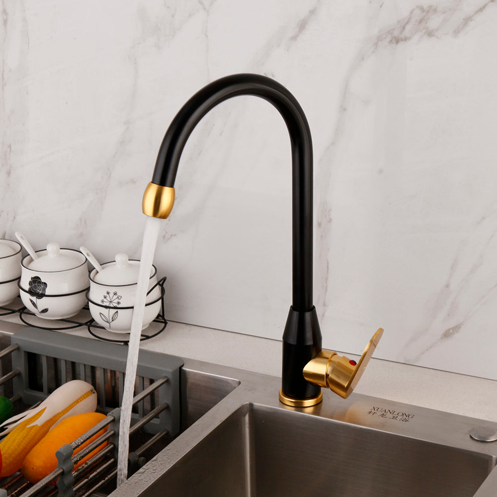 Black and gold kitchen faucet