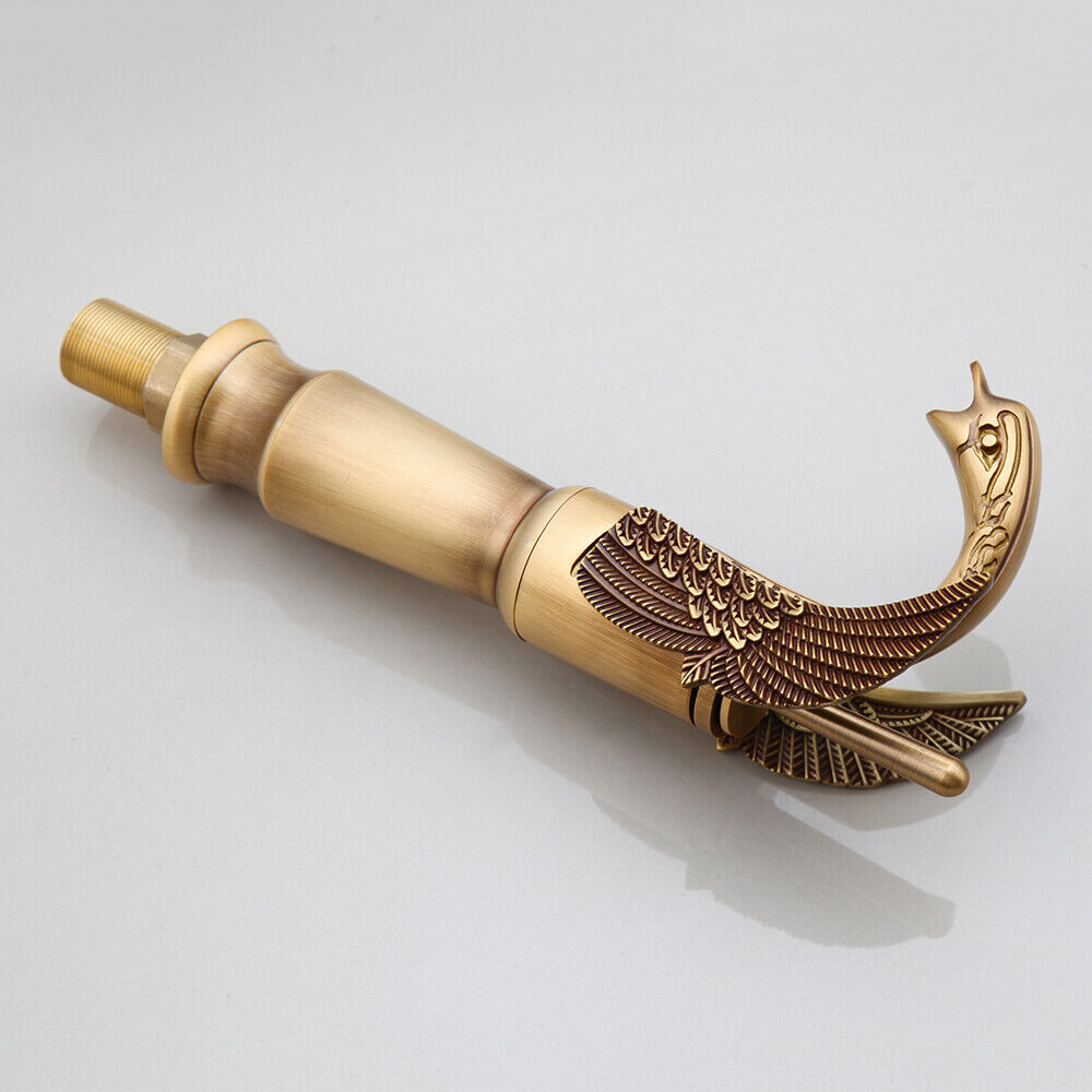Bronze-colored high mixer tap in the shape of a swan