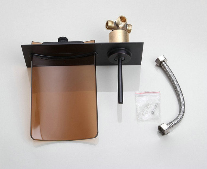 Eingebauter Wasserfallhahn mit Glasöffnung, Ölbronze