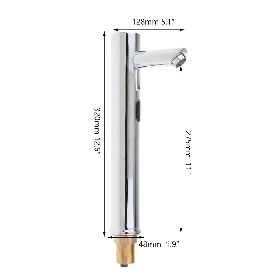 Chrom-Sensorhahn, hohes Modell, freihändiger Hahn.