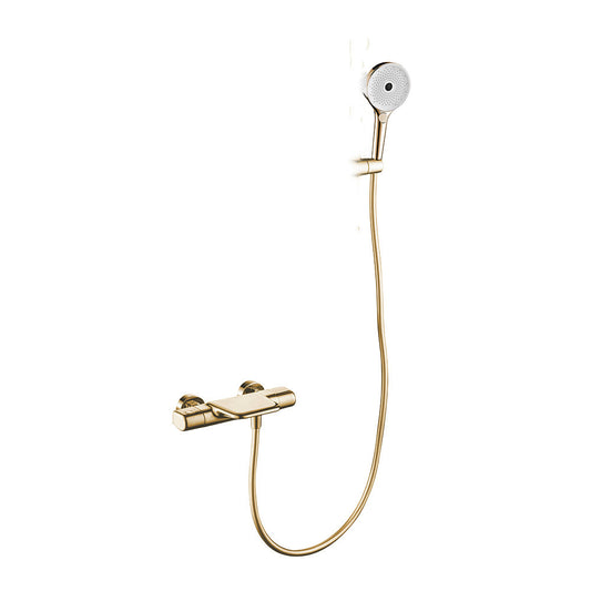 Gouden thermostatische badkraan met handdouche