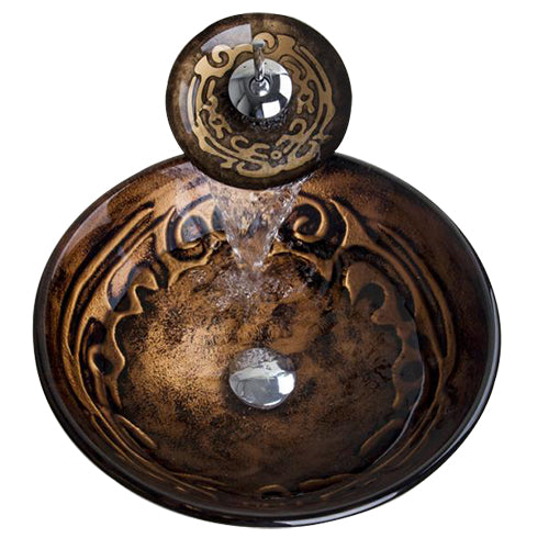 Waterfall faucet with round glass mouth and tempered glass washbasin